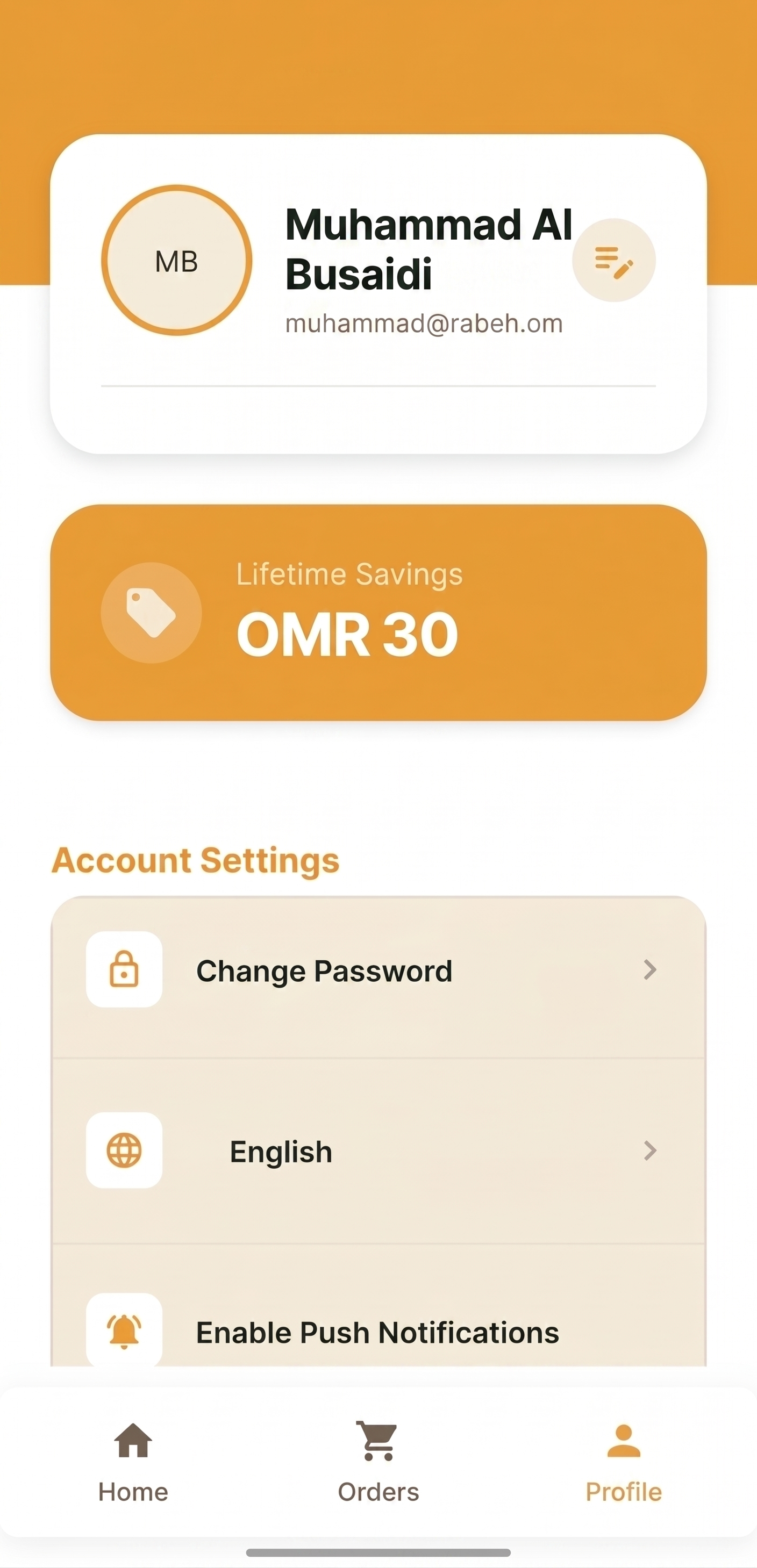 Rabeh - User Profile & Orders